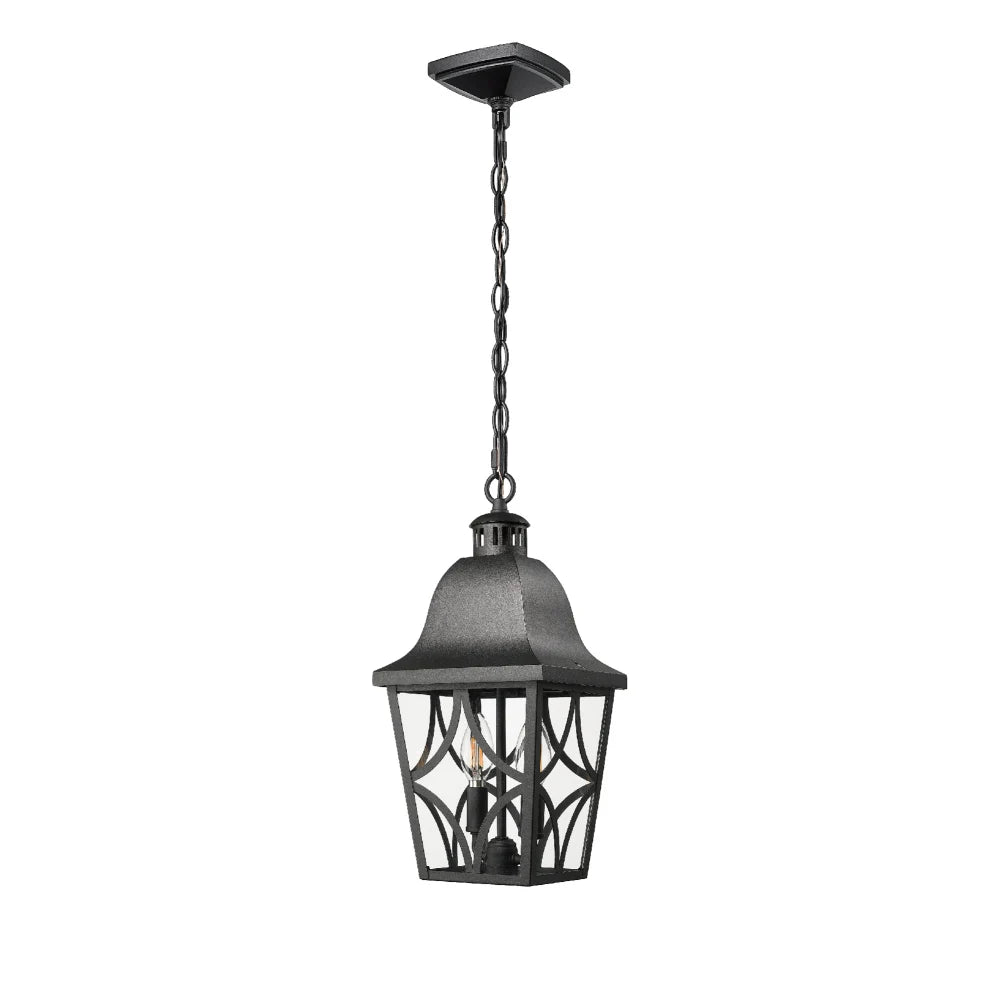 Outdoor Pendant Light Fixture, Modern Black Exterior Hanging Lantern Anti-Rust Metal Hanging Lights with Clear Glass (1 pack)