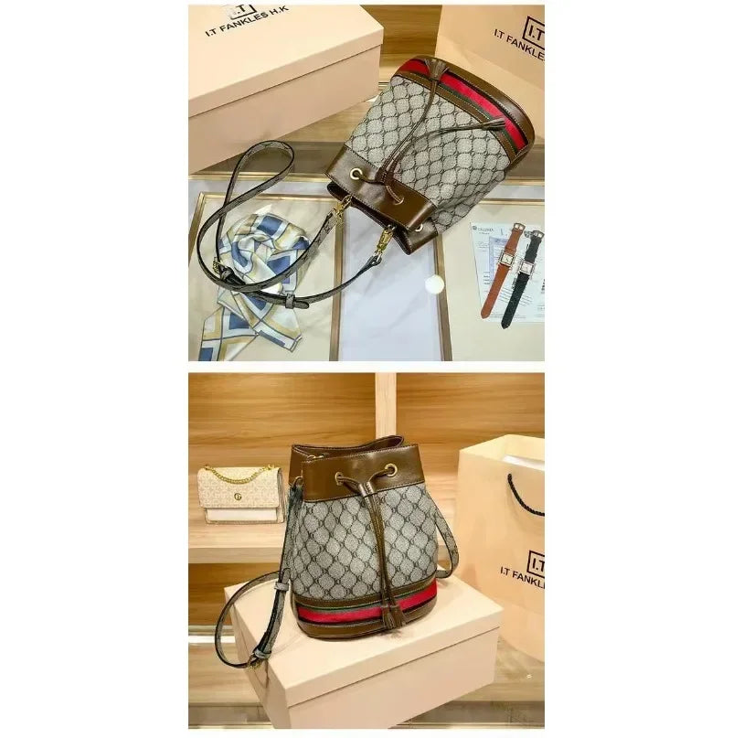 Women's Bucket Bag Trend Brand Retro Printed Shoulder Bags Classic Versatile Crossbody Designer Luxury Handbag