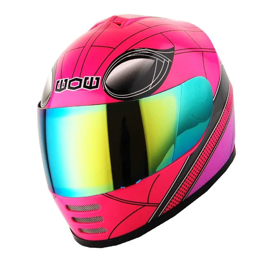 Youth Motorcycle Full Face Helmet Street Bike BMX MX Kids Spider Pink MX Skeleton Glove Bundle