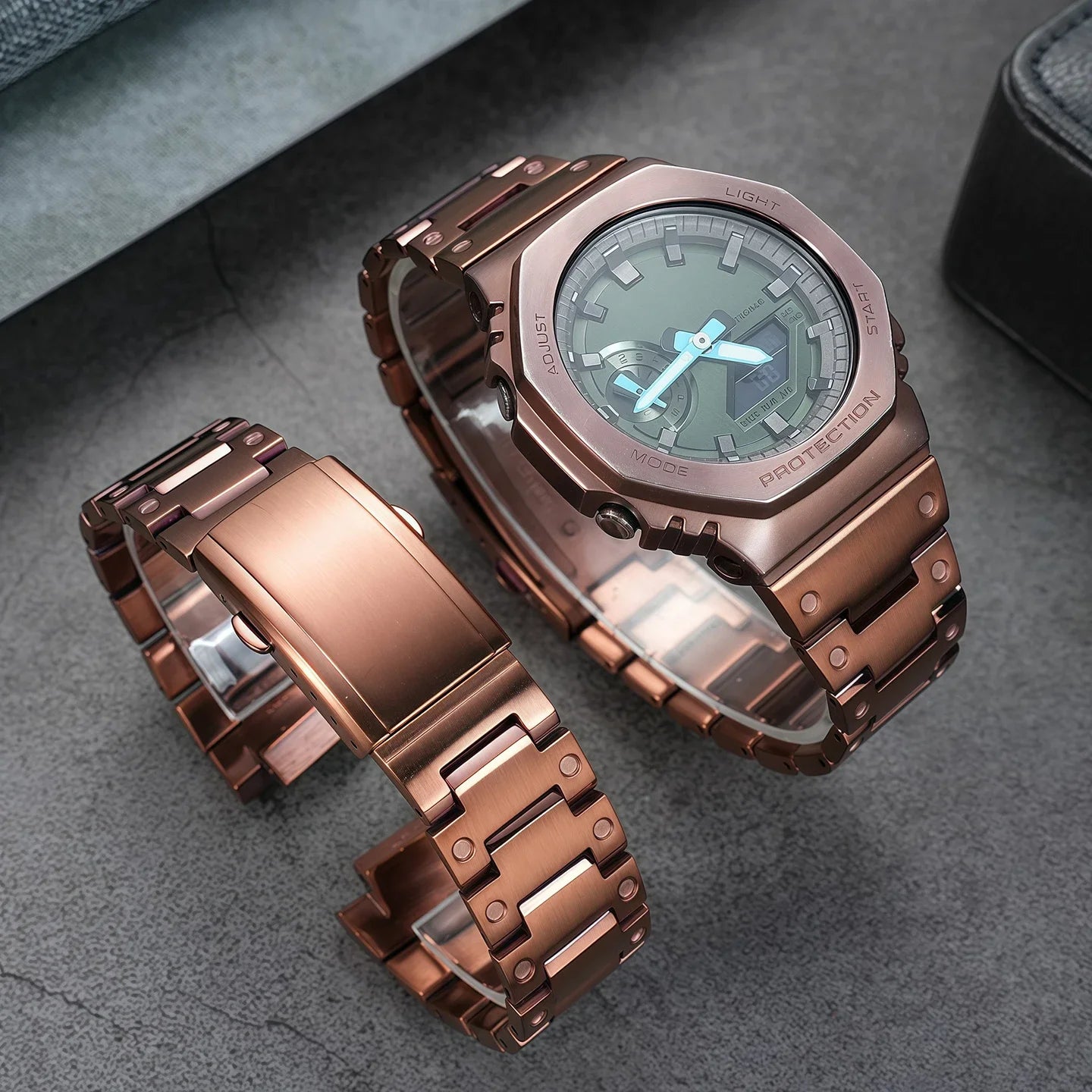 GM-2100 Coffee Colour Stainless Steel Strap For Casio G-SHOCK Metal Watch Chain GM-2100 Series Modified Men's watch accessories