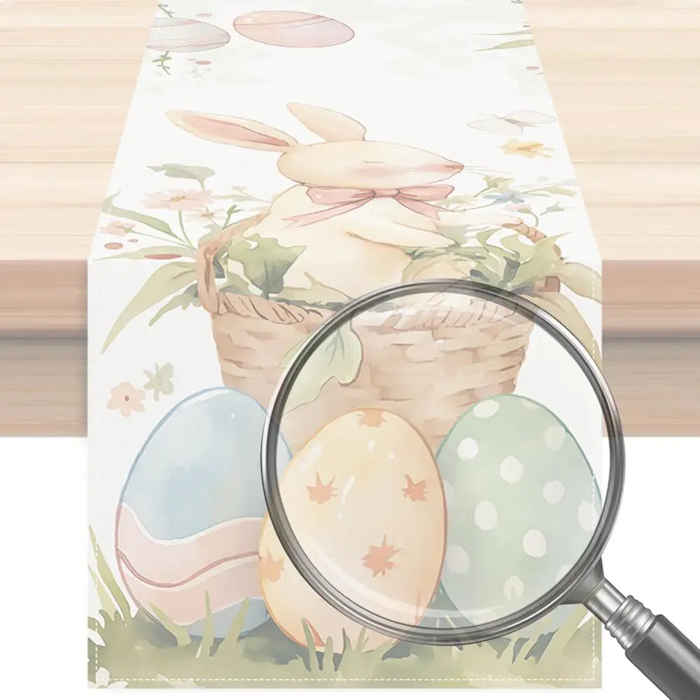 Easter Bunny Eggs Linen Table Runner Easter Rabbit Table Runner Easter Bunny Spring Linen Table Runner Holiday Party Decor