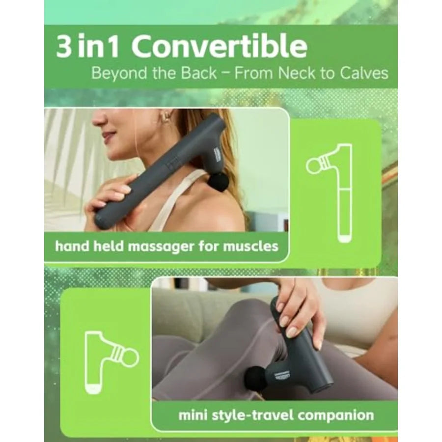 Convertible 3-in-1 Massage Gun Deep Tissue with Extended Handle Back Pain Relief Percussion Muscle Massager for Neck Shoulder M
