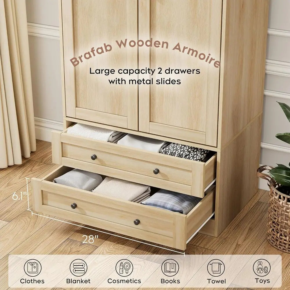 Armoire Wardrobe Closet with 2 Modern Doors Set of 2, 71" Tall Freestanding Closet Wardrobe Cabinet with Drawers and,Customized