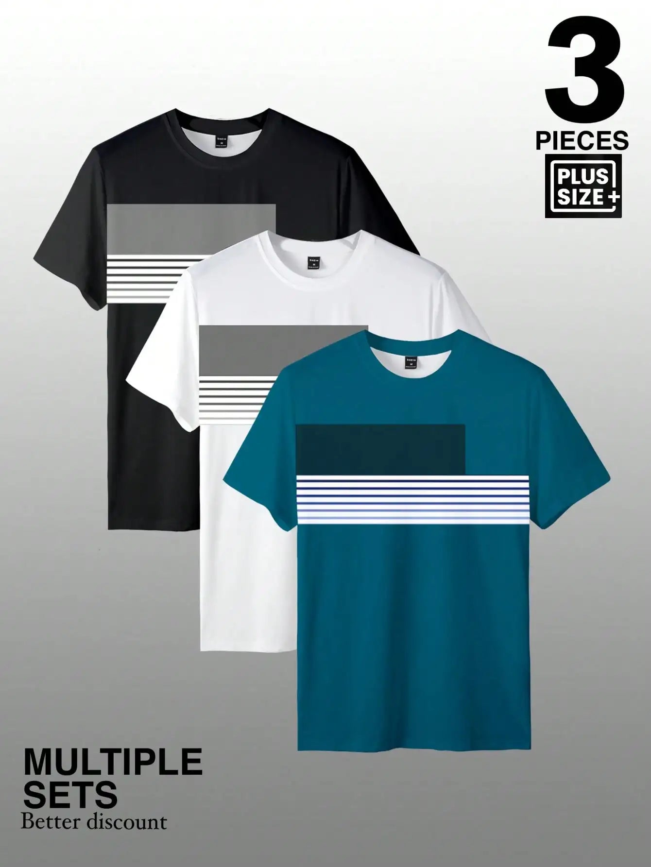 Men's Casual Color Block Striped Round Neck Short Sleeve T-Shirt for Summer