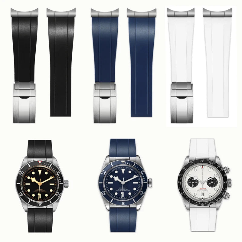 Seamless Metal End Link Curved End Rubber Watchband Accessories For TUDOR M79030N Strap 39mm 41mm Black Bay GMT Slider Buckle