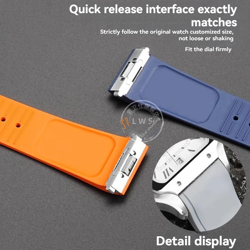 18.5mm 21mm Quick release watchband For Cartier Santos Dumont Fluorine rubber watch Strap men women Folding buckle Black orange