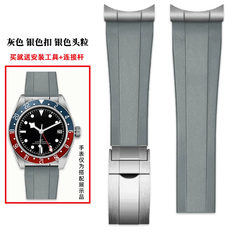 Seamless Metal End Link Curved End Rubber Watchband Accessories For TUDOR M79030N Strap 39mm 41mm Black Bay GMT Slider Buckle