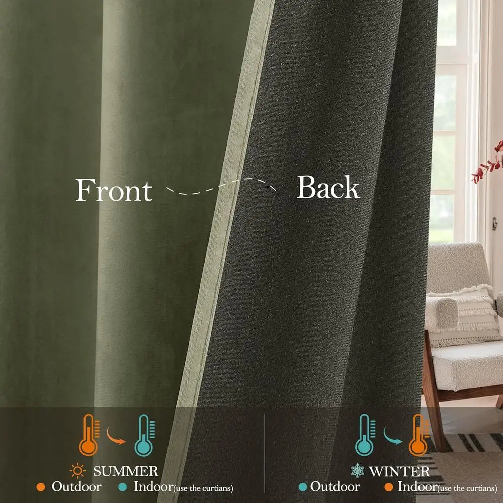 Elegant Sage Green Velvet Curtains, 52x108, Light-Blocking Panels for Living/Guest Rooms, Spring Decor