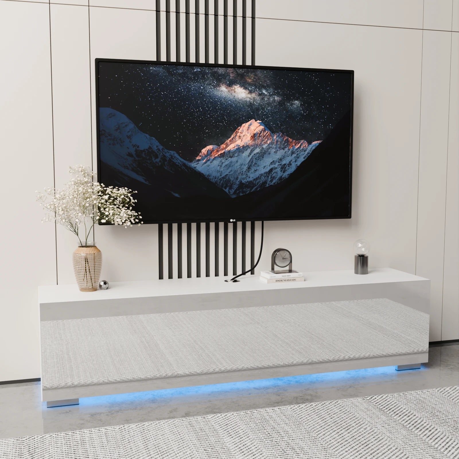Floating TV Stand with Led Light for TVs up to 63", Modern High Gloss Entertainment Center White Wall Mounted TV Media Cabinets