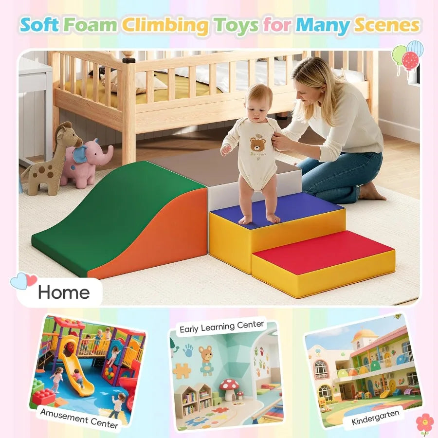 Indoor Climbing Toys Equipment for and Soft Foam Climbing Blocks with PU Leather Gym Climb Crawl Classic Grey Macaron Soft Acti