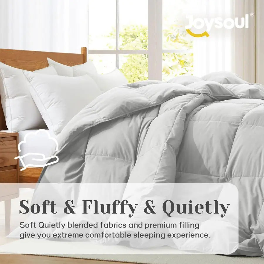 King Size Down Comforter All Season Ultra Soft Goose Down amp Feather Fiber Fill, Luxury Hotel Light Gray Duvet Insert with Corn