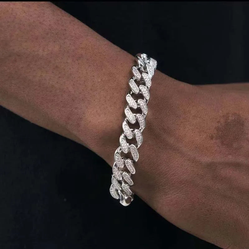 JIU ZUAN S925 Silver Moissanite Light Of Faith LuxuriousBracelet For Men And Women, Cuban Chain,For Engagement, Anniversary,