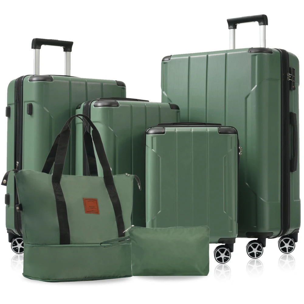 Hardshell Luggage Sets 6 Piece Suitcase Set Expandable Lightweight Suitcases with Dual Wheels TSA Lock for Men Women Green
