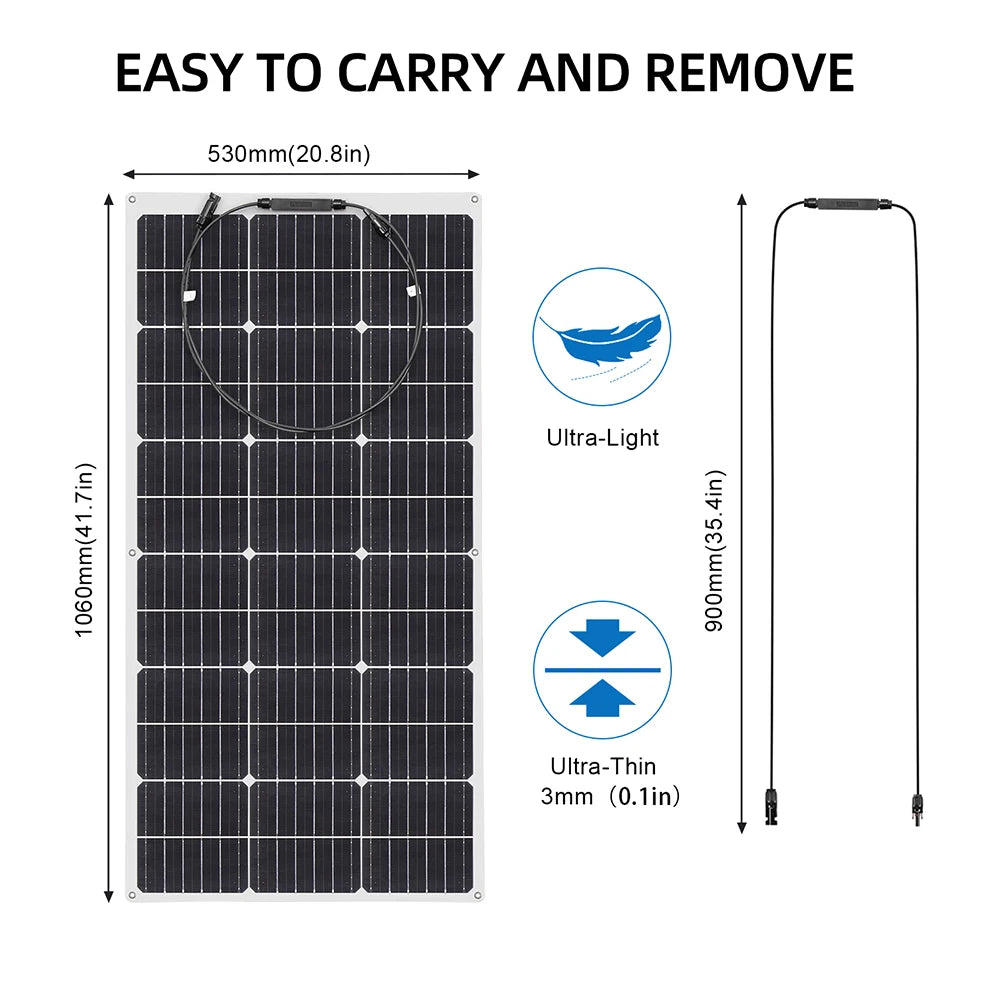 XINPUGUANG 100w 200w 12v portable flexible solar panel 18V 100W - 1000W plate CELLS Monocrystalline silicon Panel Solar kit