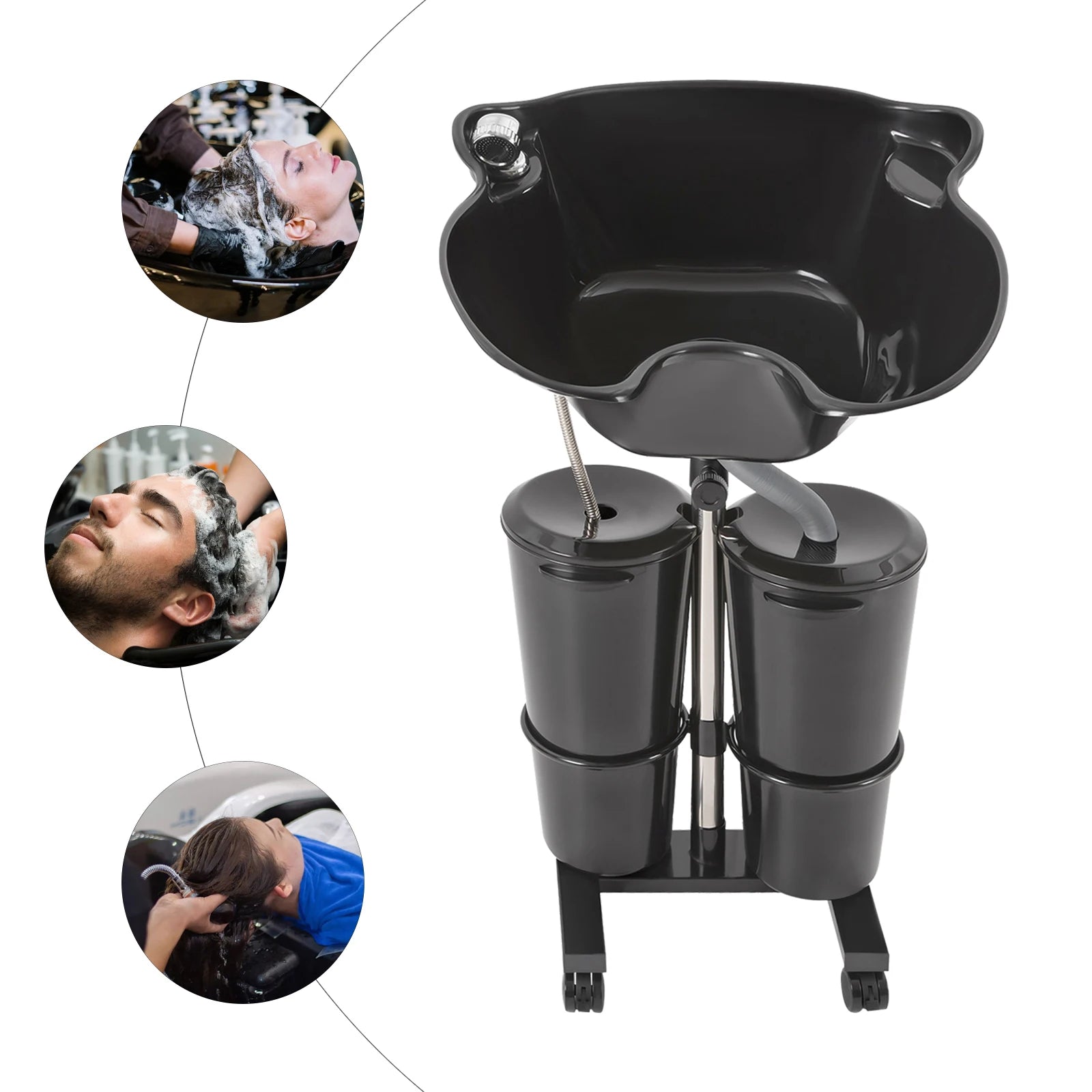 Portable Shampoo Basin with 2-Buckets Mobile Hair Wash Basin Height Adjustable For Salon Spa