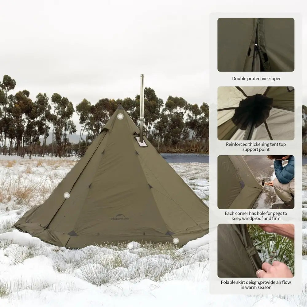 4-6 Person 4-Season Waterproof Windproof Camping Tent with Stove Jack for Cold Weather Winter Use