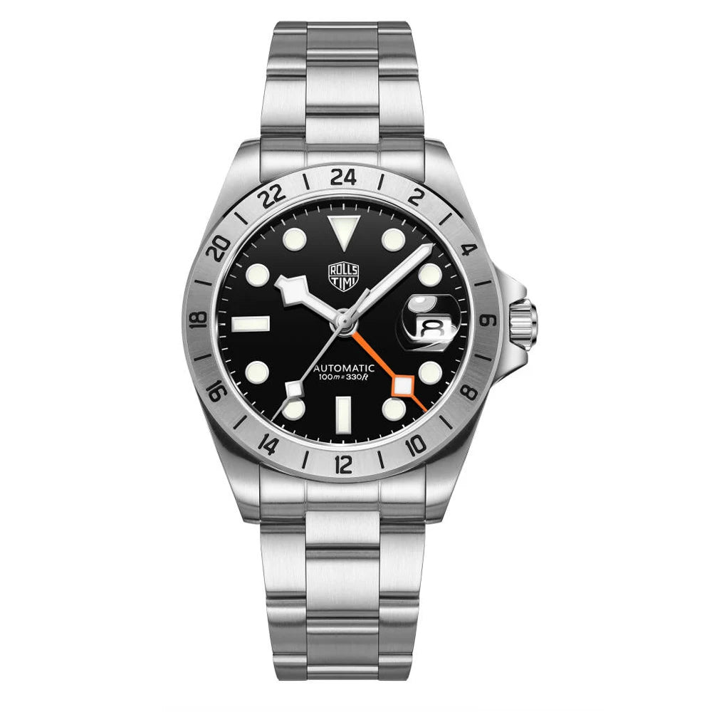 RollsTimi GMT Men's Watches Luxury NH34 Automatic Watch For Men Mechanical Wristwatch AR Sapphire Waterproof Luminous Gift Clock
