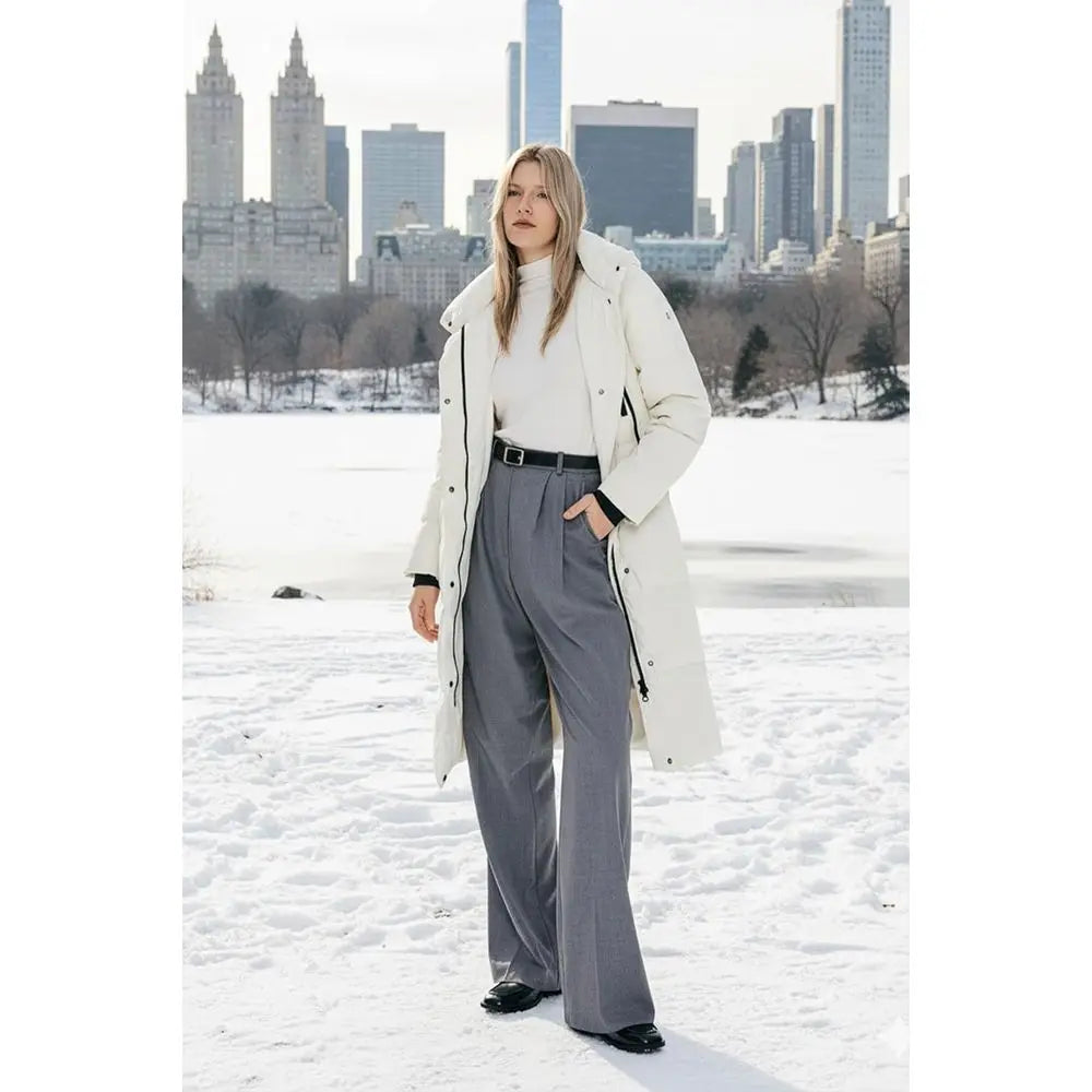 Women's Thickened Long Down Jacket Winter Down Coat Hooded Puffer Jacket with Side Zipper
