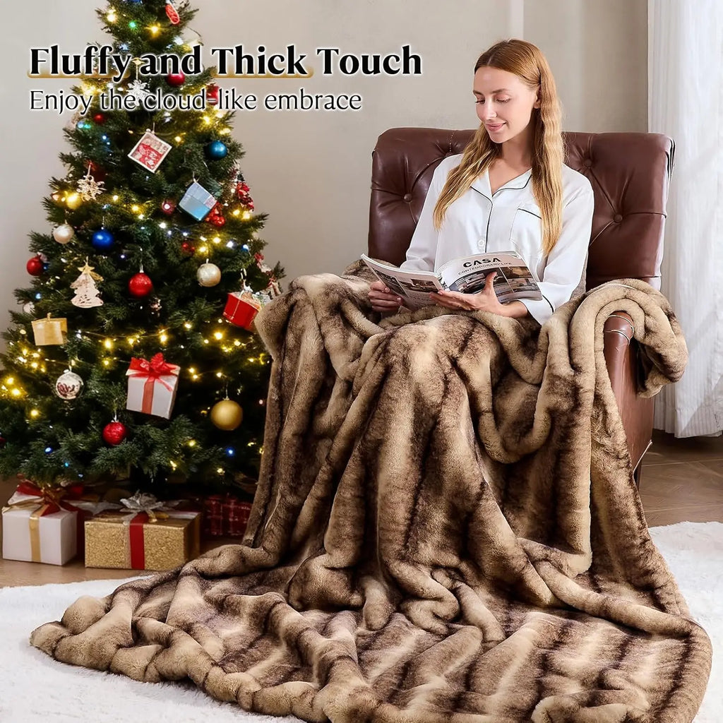 Soft Faux Fur Blanket - Warm Plush Throw for Couch, Bed, Living Room, Reversible Design, Brown 60x80 Inches