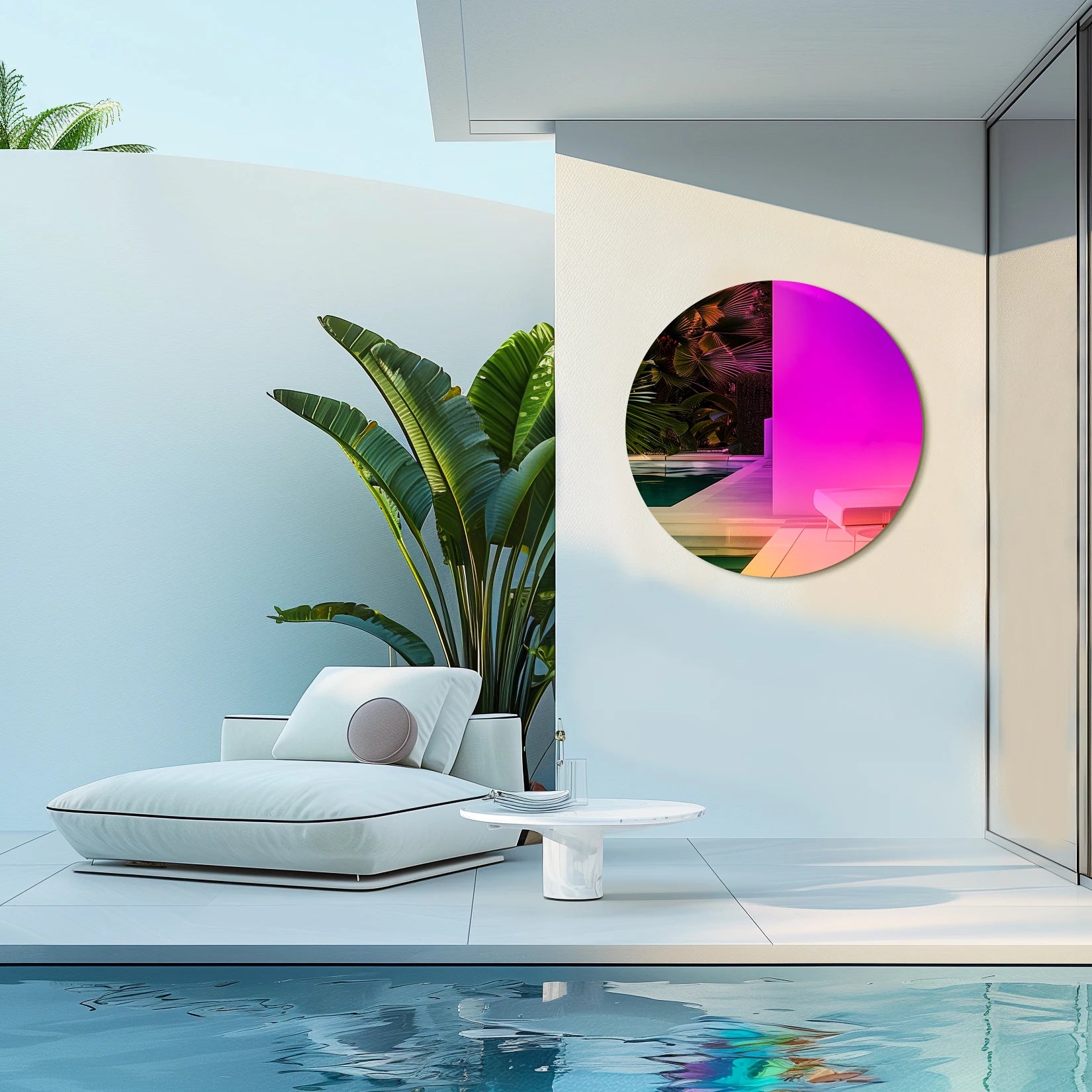 Wall Mirror Colorful Gradients Decor 26‘’ Round Mirror Tinted Modern Art Rainbow Wall for Living Room,Dining Room,Home Décor