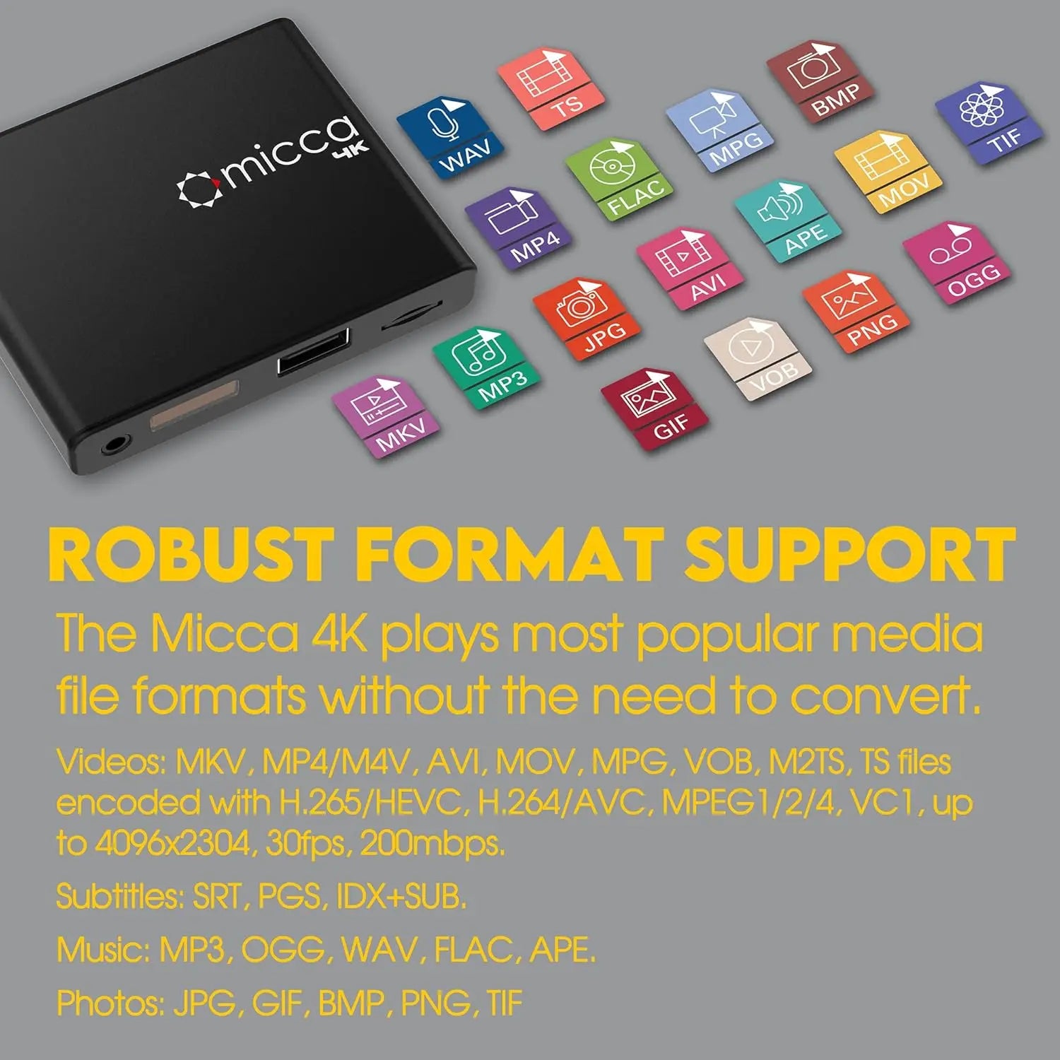 4K Ultra-HD Media Player for USB & MicroSD, HDMI/AV Output, Auto Play, Supports MP4, MKV, JPG, MP3