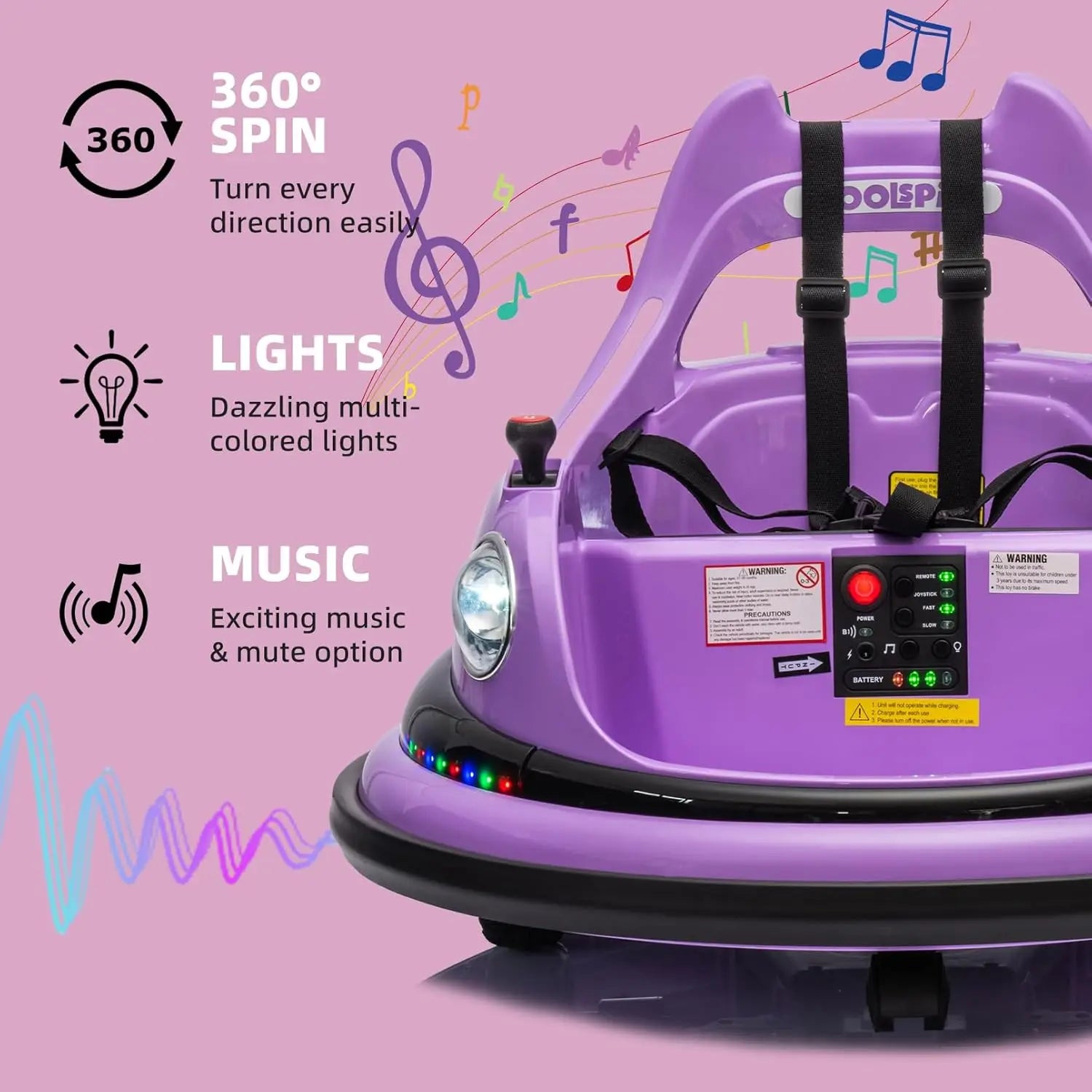 12V Bumper Car for Kids Bumper Car for Toddlers W/Remote Control Electric Ride On Car with LED Lights & 360 Degree Spin