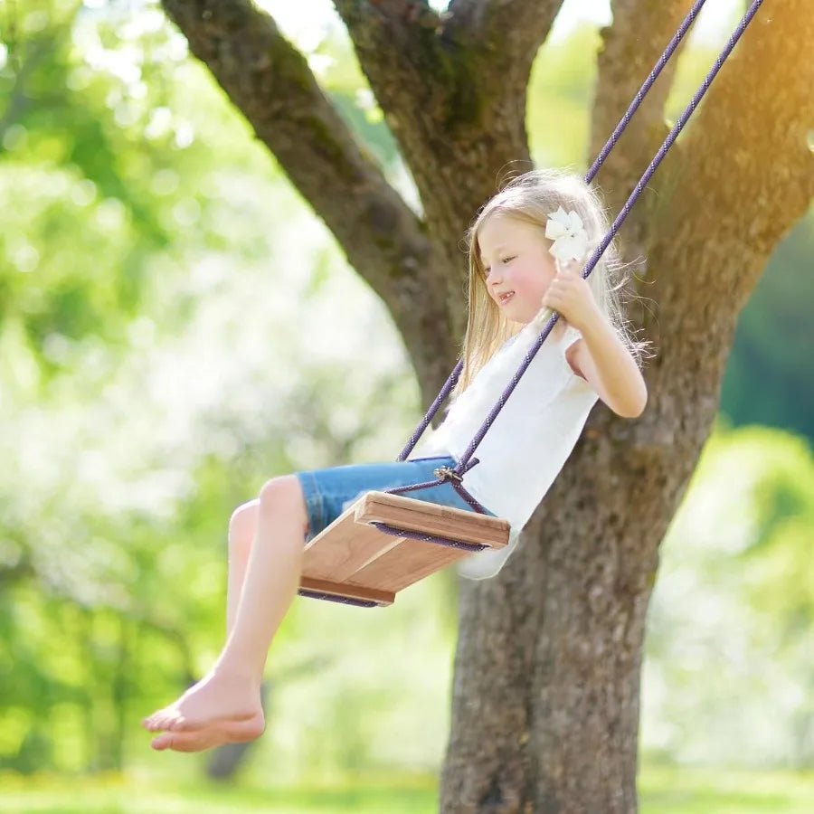 Teak Wooden Swing Outdoor Wood Tree Swing Seat for Adults Backyard Columpio Swing Set Height Adjustable 16.7x7inch