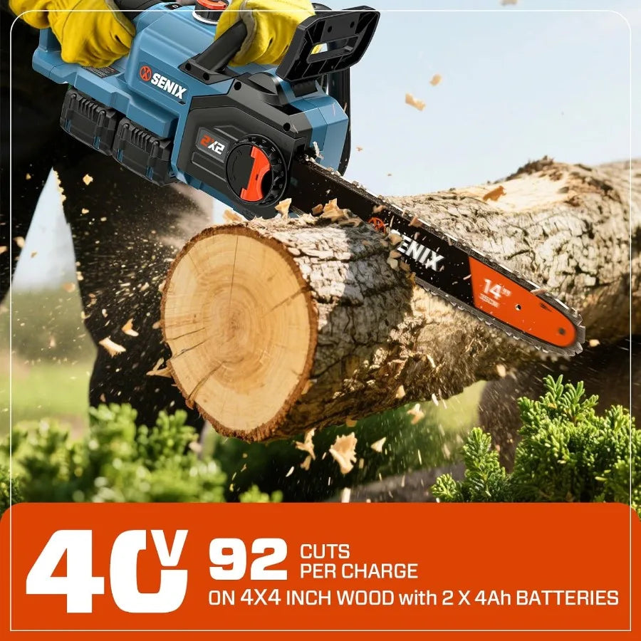 40V 14 Cordless Brushless Electric Chainsaw for Garden Pruning Branch Cutting Yard Tree Trimming with 2x4Ah Batteries Charger G