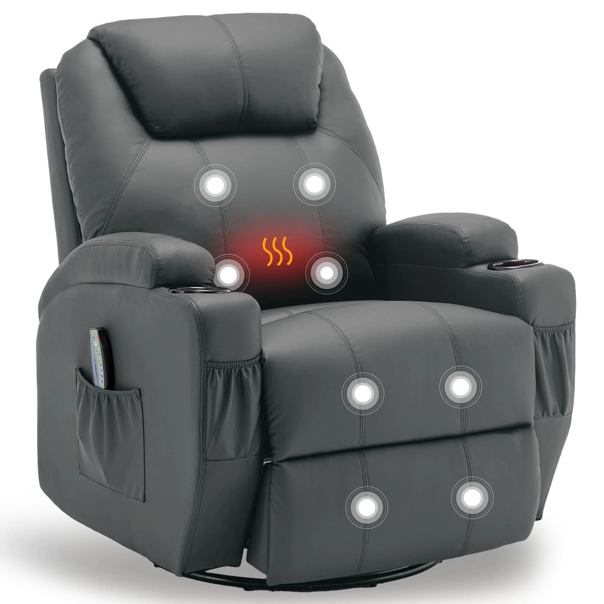 Recliner Chair with Massage and Heat, 360° Swivel Rocking Chairs for Adults, Remote Control and Cup Holder for Living Room
