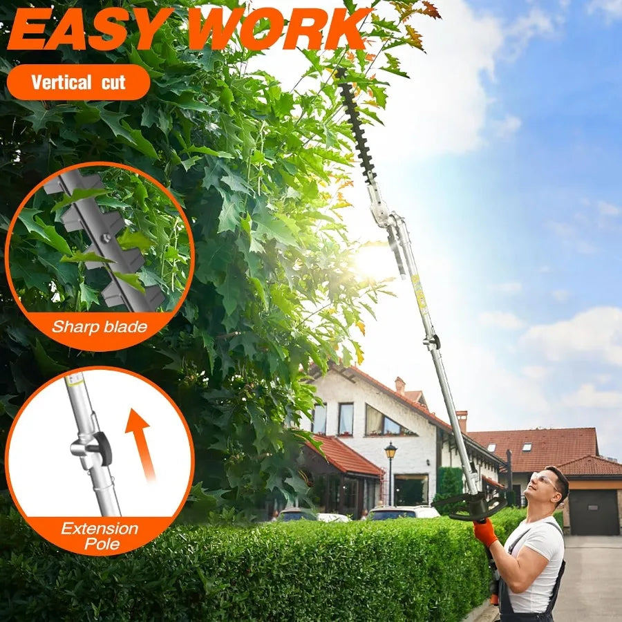 Gas Hedge Trimmer 2 Cycle 48cc Gas Powered Hedge Trimmer Brush Cutter Pole Saw with Extension Pole Garden Trimming Tools for Tr