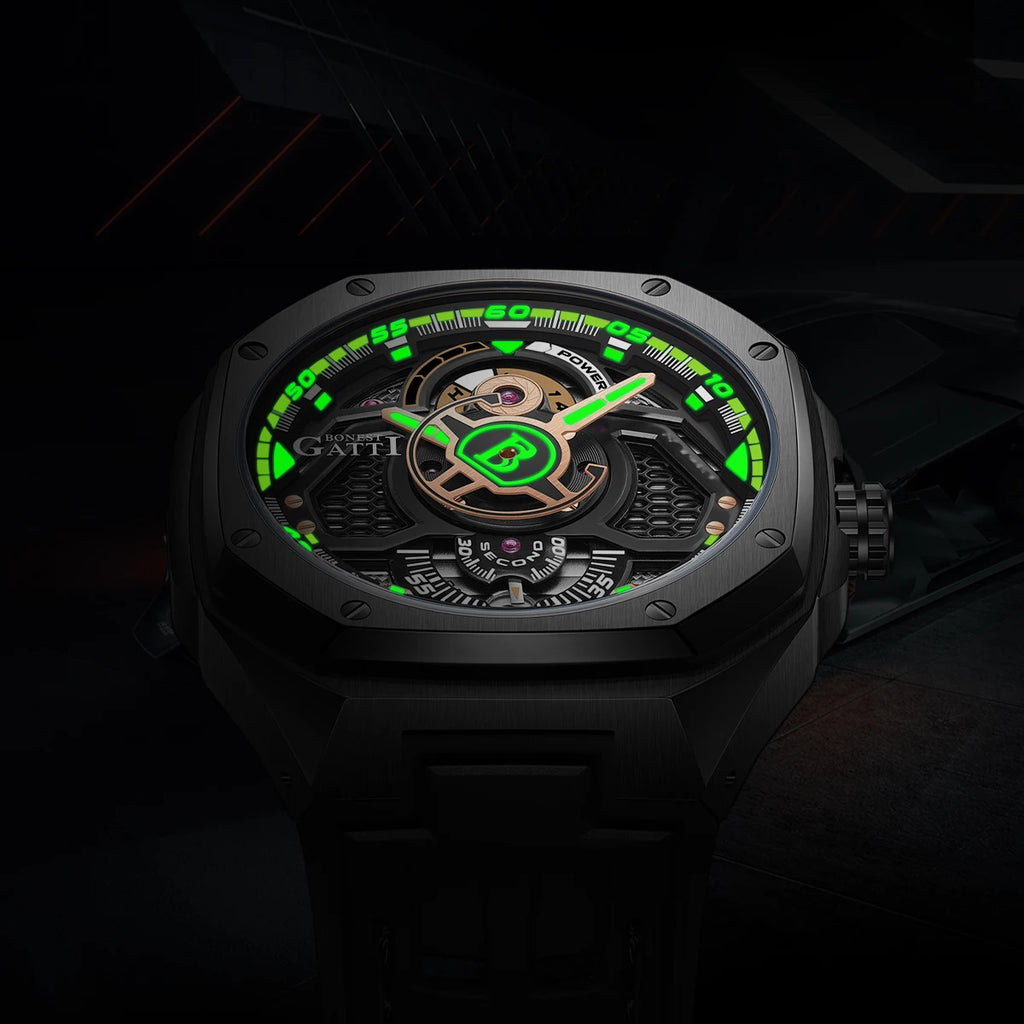 BONEST GATTI men's watch as a gift for your boyfriend: a fully automatic skeleton watch and a luminous watch