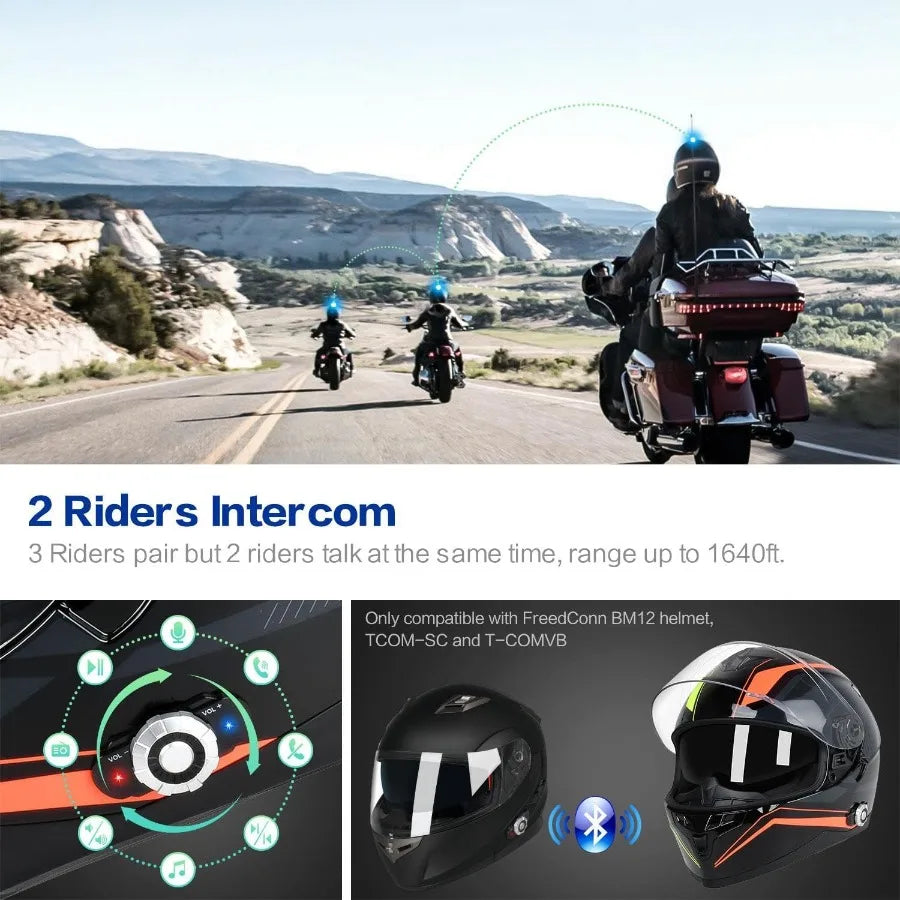 Bluetooth Motorcycle Helmet FreedConn BM12 DOT Full Face Bluetooth Helmets with Integrated Intercom System for Riding Safety Du