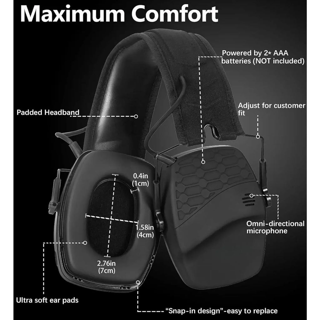 030 2 Pack Bluetooth 5.4 Electronic Shooting Ear Protection Earmuffs with Foam Ear Pads-Black