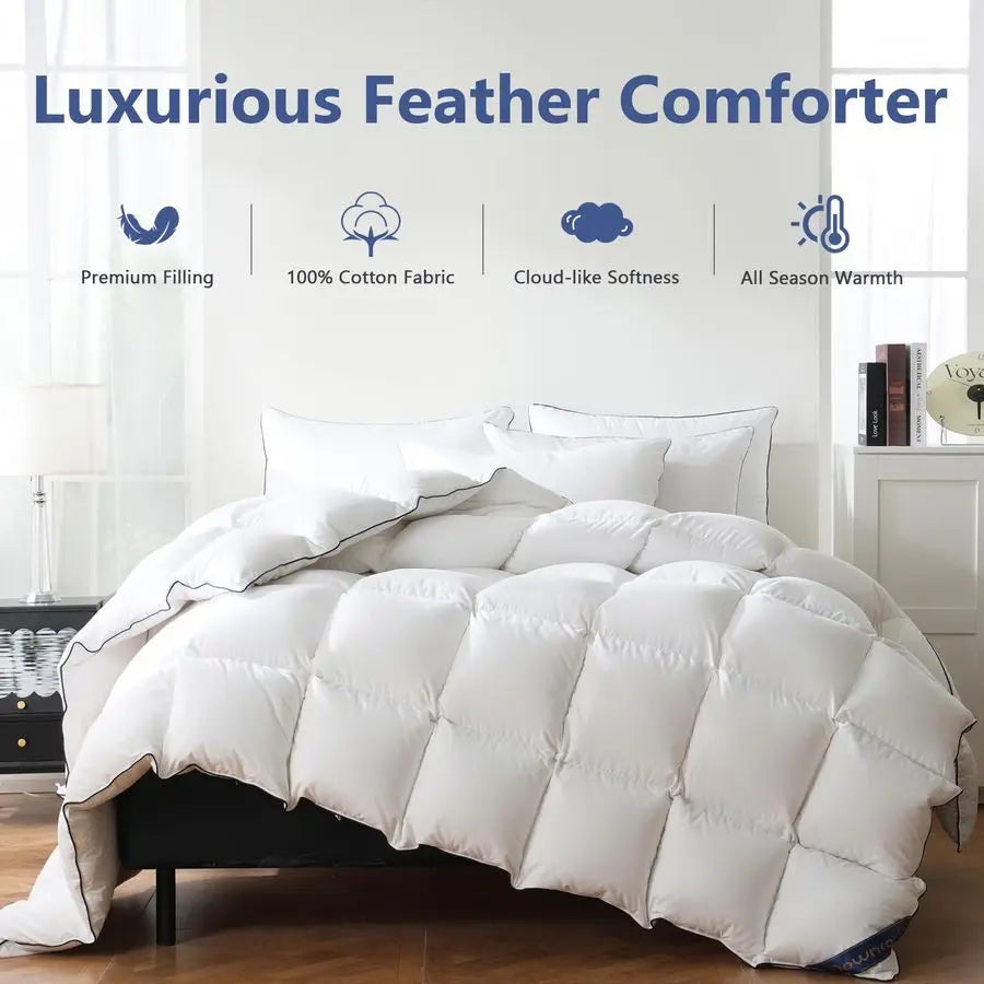 Feather Down Fiber Comforter Full Size, Ultra Soft Fluffy Duvet Insert Full, All Season Luxurious Hotel Bedding Comforter with C