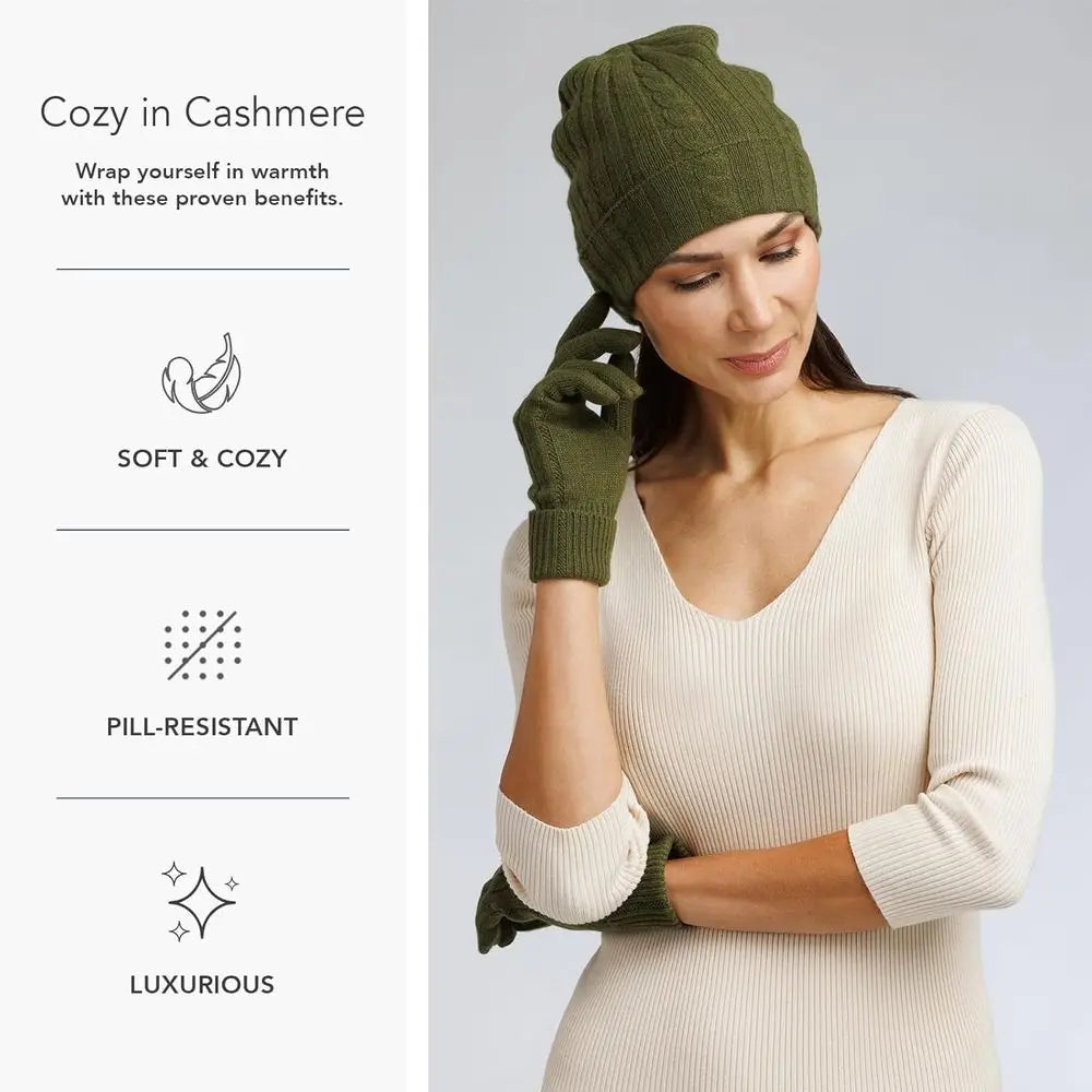 Luxurious Pure Cashmere Hat and Gloves Set for Women with Elegant Packaging