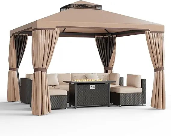 Outdoor 10x10 Garden Gazebo, Steel Vented Double Roof Patios Canopy, Outside Gazebo with Mosquito Netting for Backyard, Lawns,