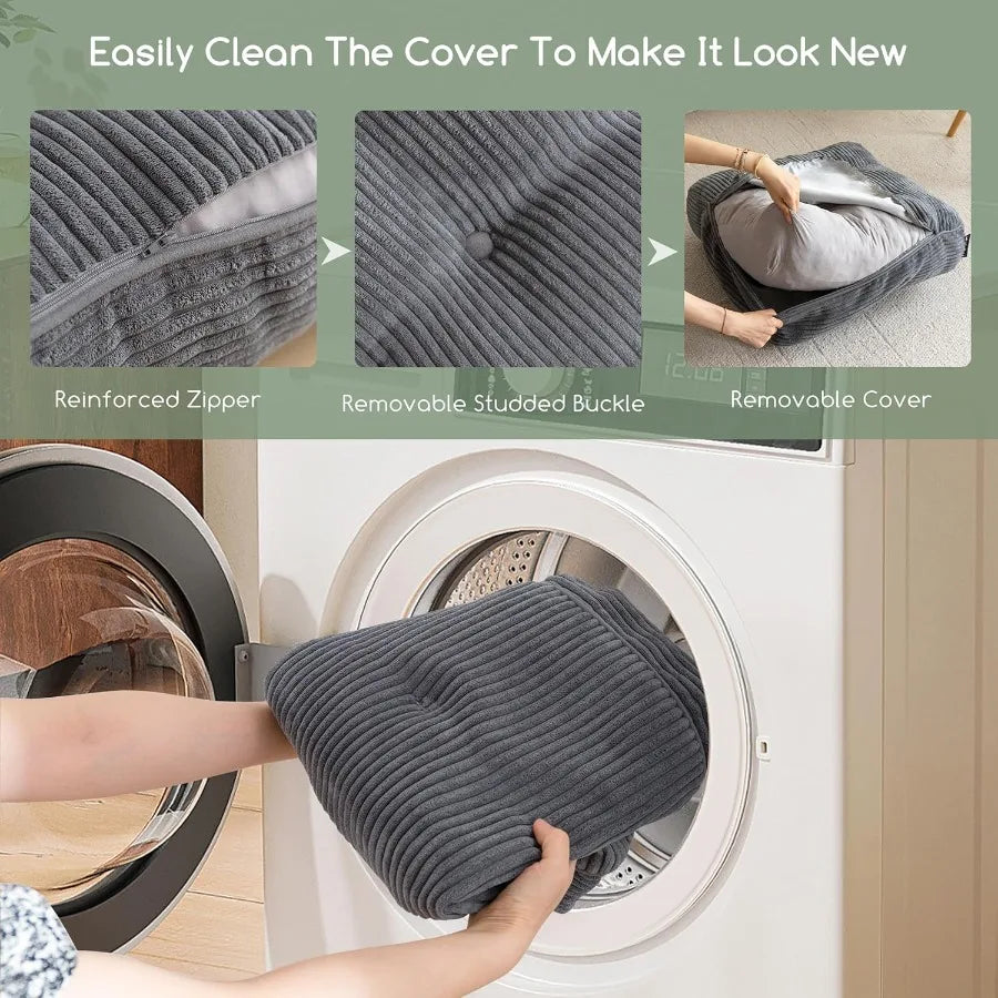6" Washable Floor Pillow Cushion for Adults Meditation Cushion Pillow Large Square Floor Sitting Removable Tufted Corduroy Cove