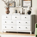 White Wooden Dresser with Metal Handles and Wide Drawers for Bedroom, Living Room, or Hallway Storage