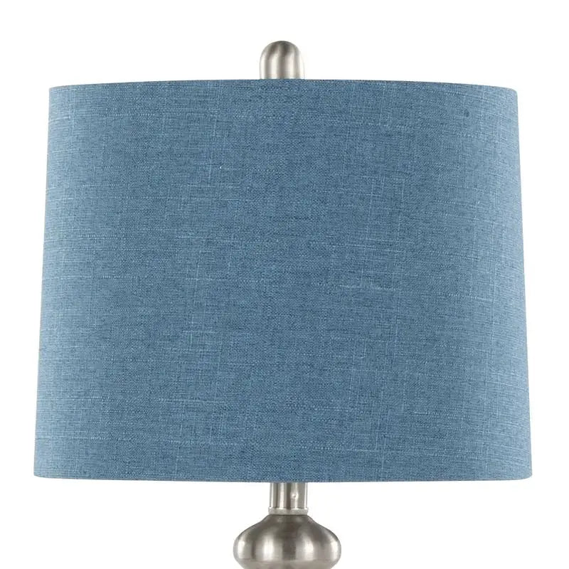 Set of 2 27" Contemporary Metal Table Lamps in Brushed Nickel with Moroccan Blue Textured Linen Shades