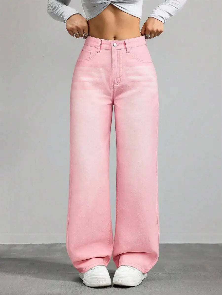 High Waist Wide Leg Jeans for Women, Light Washed Retro Denim Pants, Casual Streetwear Style