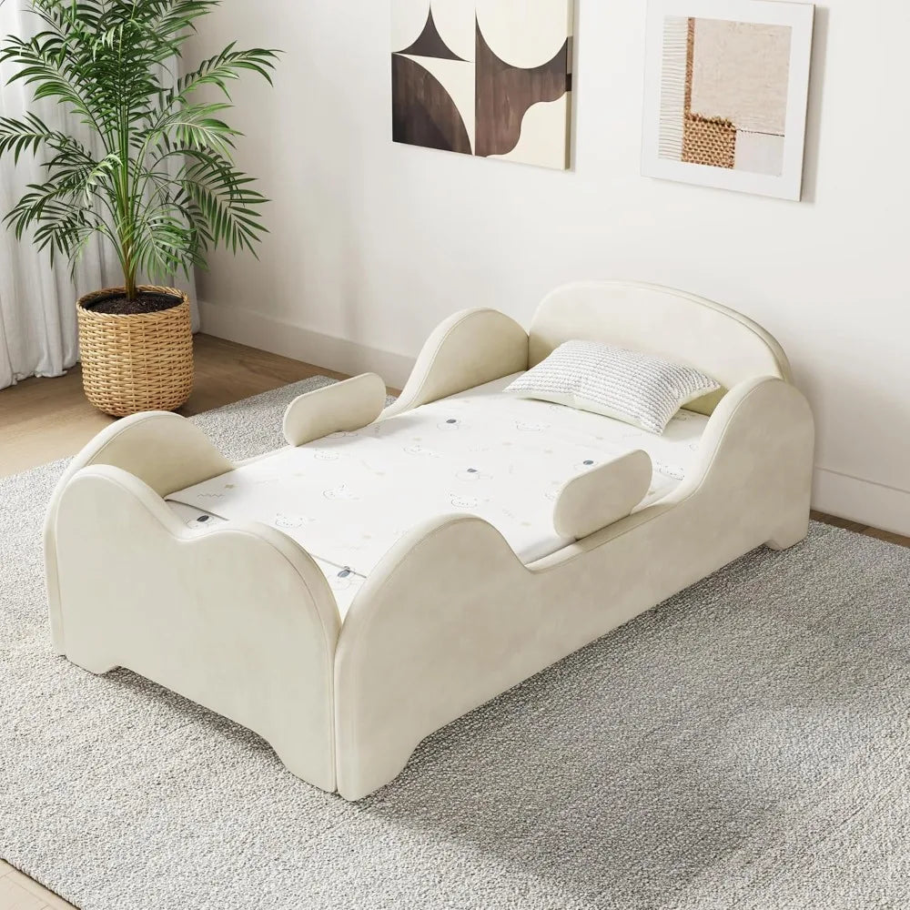 Toddler Bed, Toddler Flood Bed with Extra Safety Broad, Standard Crib Size Small Beds for Kids, Certified Fabric, Low to Floor D