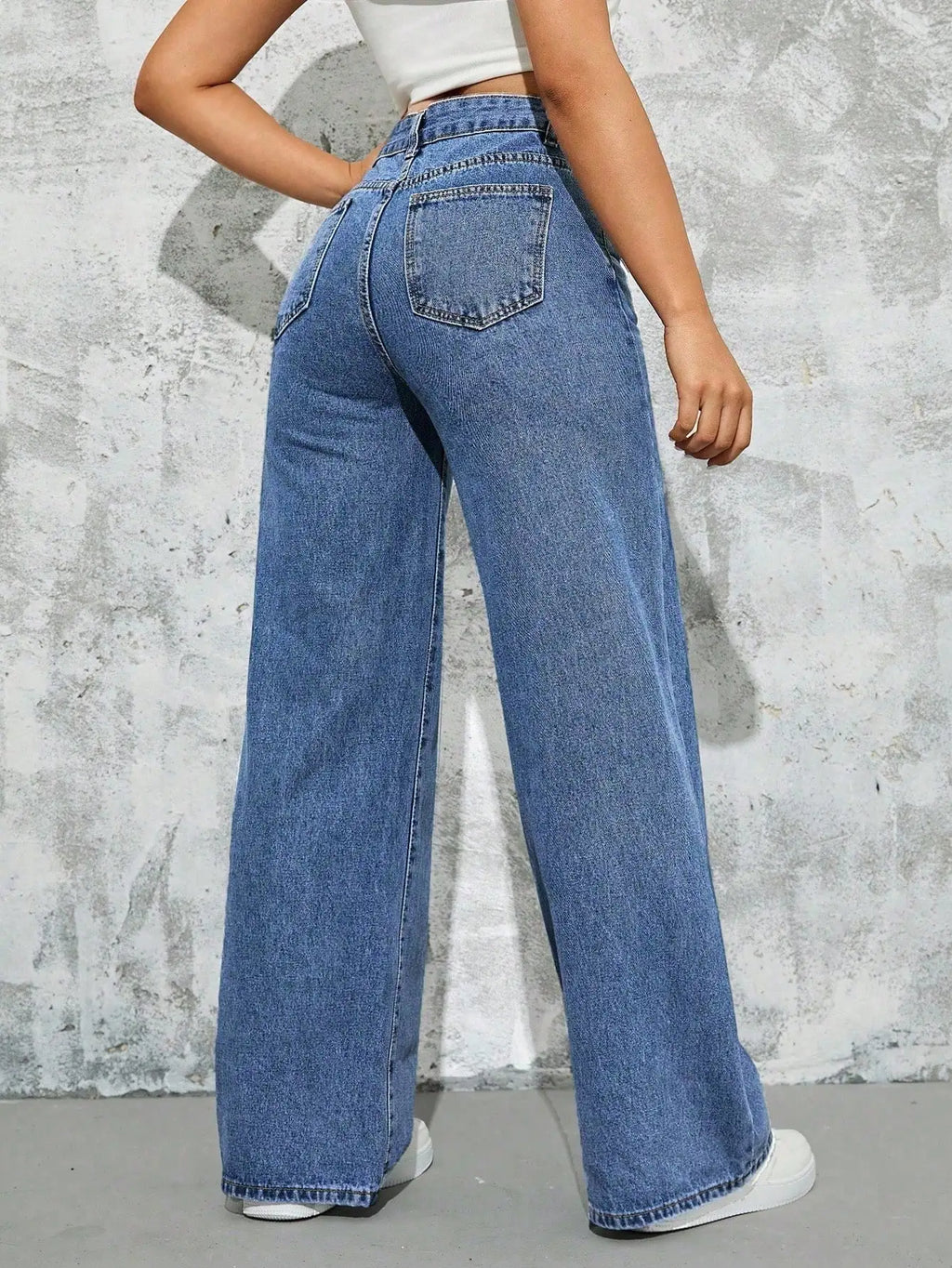 Women's High Waist Wide Leg Denim Jeans with Pockets, Casual Streetwear Style