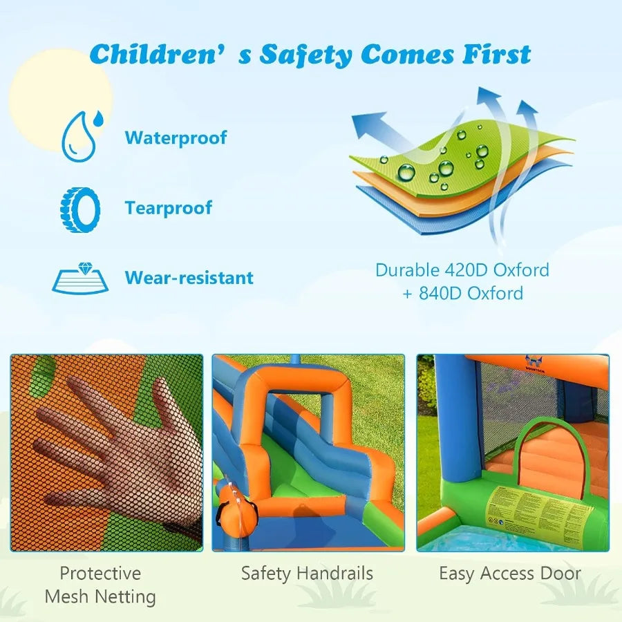 OLAKIDS Inflatable Water Slide 7 in 1 Bounce House Water Park with Slide Splash Pool Climbing Wall 2 Water Guns Basketball Rim