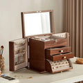 Black Walnut Wooden Jewelry Box Wood Jewelry Organizer with 2 Side Doors Mirror Lockable Classical for Watch Necklace Ring Earr