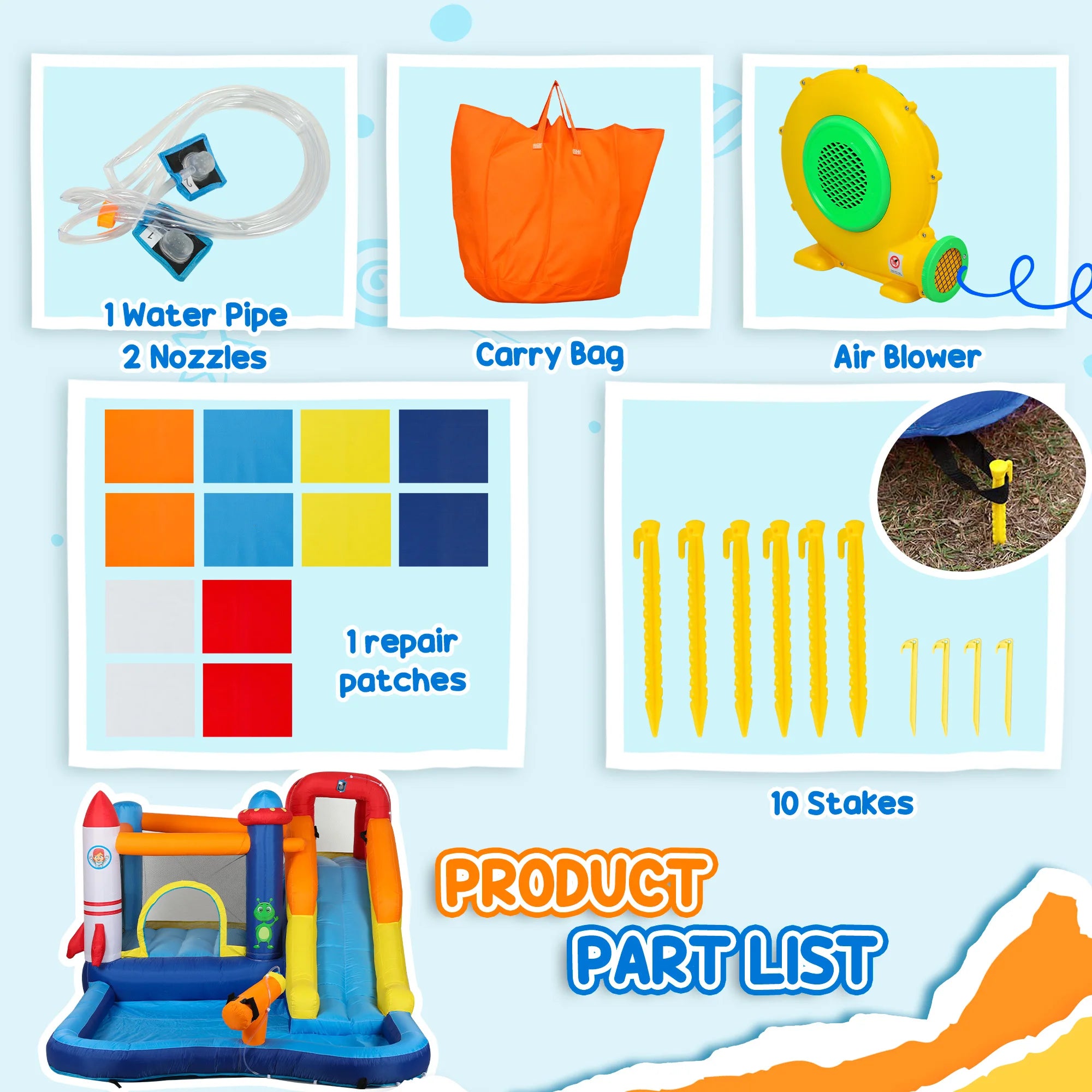 Qaba 8 in 1 Inflatable Bounce House Water Slide with 550W High Power Blower