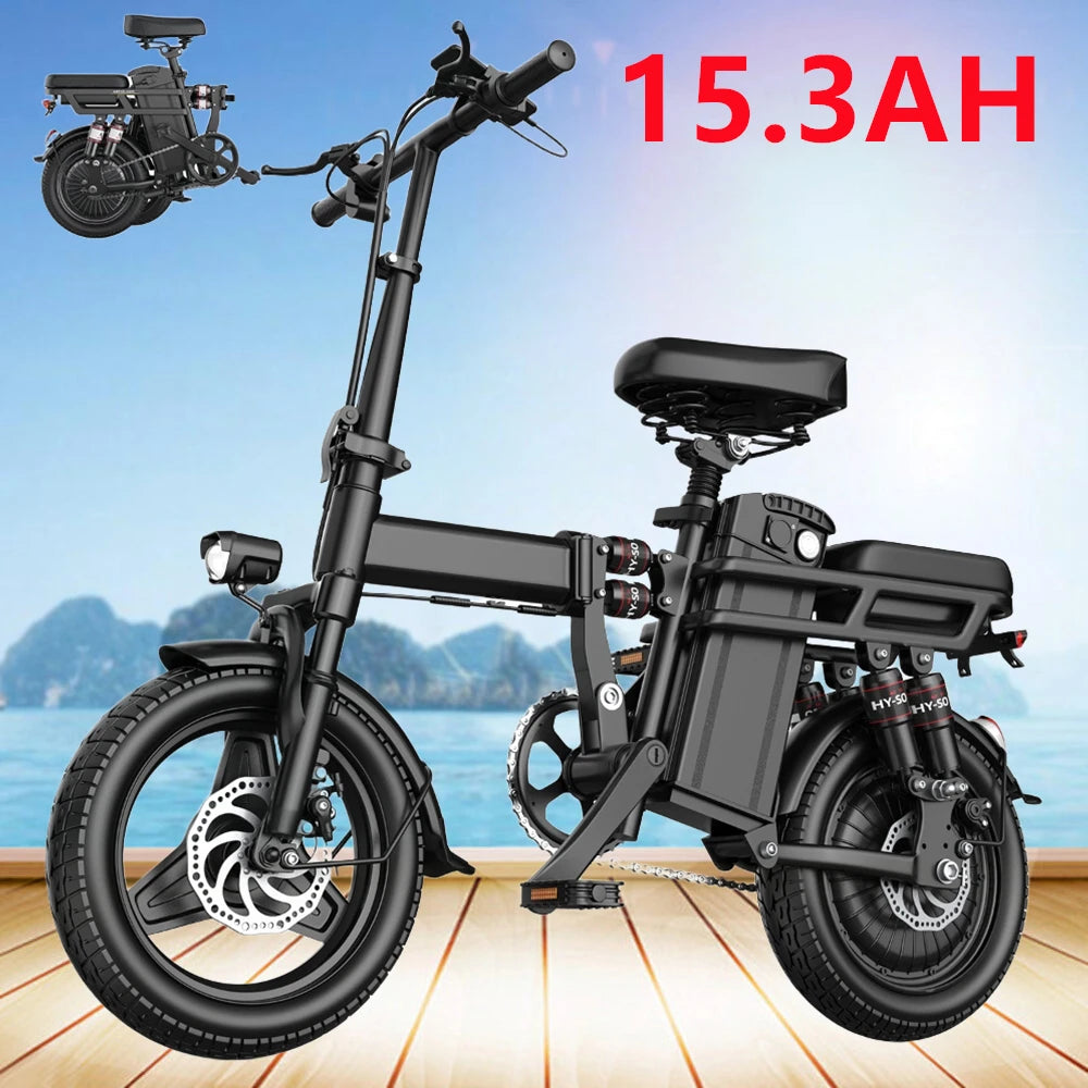 14" Folding Electric Motorcycles E Bike For Adults, 400W Peak Motor Ebike 19.9Mph 48V 10.3AH 15.3AH Electric Mountain Bicycle