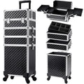 Large Rolling Makeup Case with Swivel Wheels, 4-in-1 Cosmetic Organizer for Travel and Salon Storage
