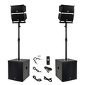 PRORECK Club 6000 15-inch 6000W P.M.P.O Stereo PA Speaker System Combo Set 4 Line Array Speakers, 2 15-inch Subwoofers with BT