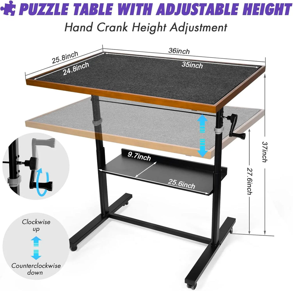 1500 Pieces Jigsaw Puzzle Table with Legs, 36"x26" Adjustable Height Puzzle Board with Cover & 6 Sorter Tray, 12-Tilting-Angle P
