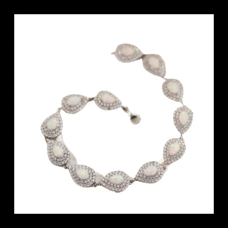 S925 Silver Accessories Water Drop Bracelet with Diamonds White Opal Simple Jewelry Fashion Versatile Silver Bracelet